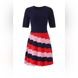 $328 Trina Turk Fenna Navy Red Pink Knit Dress Small